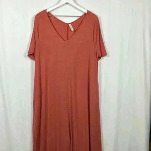Zenana Women’s Maxi Dress Burnt Orange 1X Short Sleeves V-Neck Pullover Casual